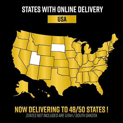 Map of USA showing 48 states in gold, with Utah and South Dakota in white