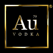 Au Vodka logo with gold text Au and 79 above, and Vodka below, all within a gold square border