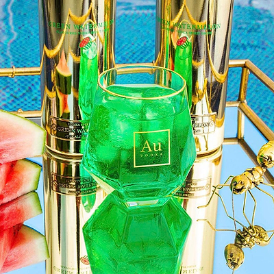 Au Vodka Green Watermelon 700ml & Diamond Cut Glass