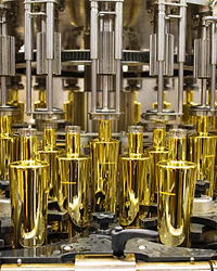 Gold bottles on a production line