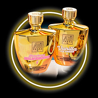 Two gold bottles of Aii Vodka, one strawberry milkshake flavored and one vanilla ice cream flavored