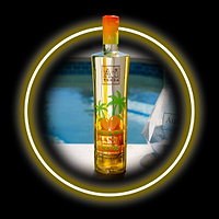 Au Vodka Miami Mango limited edition bottle with palm tree and mango graphics