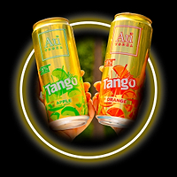 Two Au Vodka Tango cans, one apple flavored and one orange flavored, held in hands