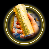 Hand holding a cold, gold Au Vodka Pineapple Crush can with water droplets