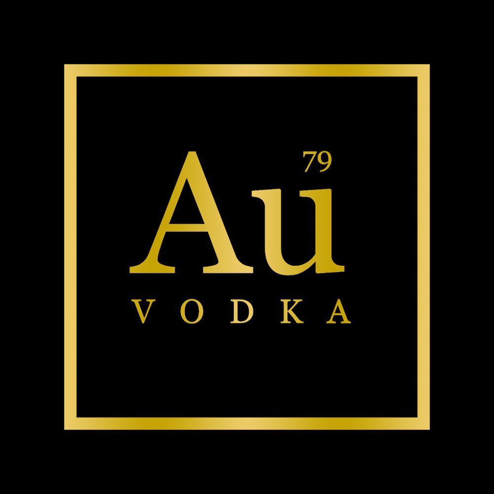 Au Vodka logo with gold text Au and 79 above, and VODKA below, all within a gold square border