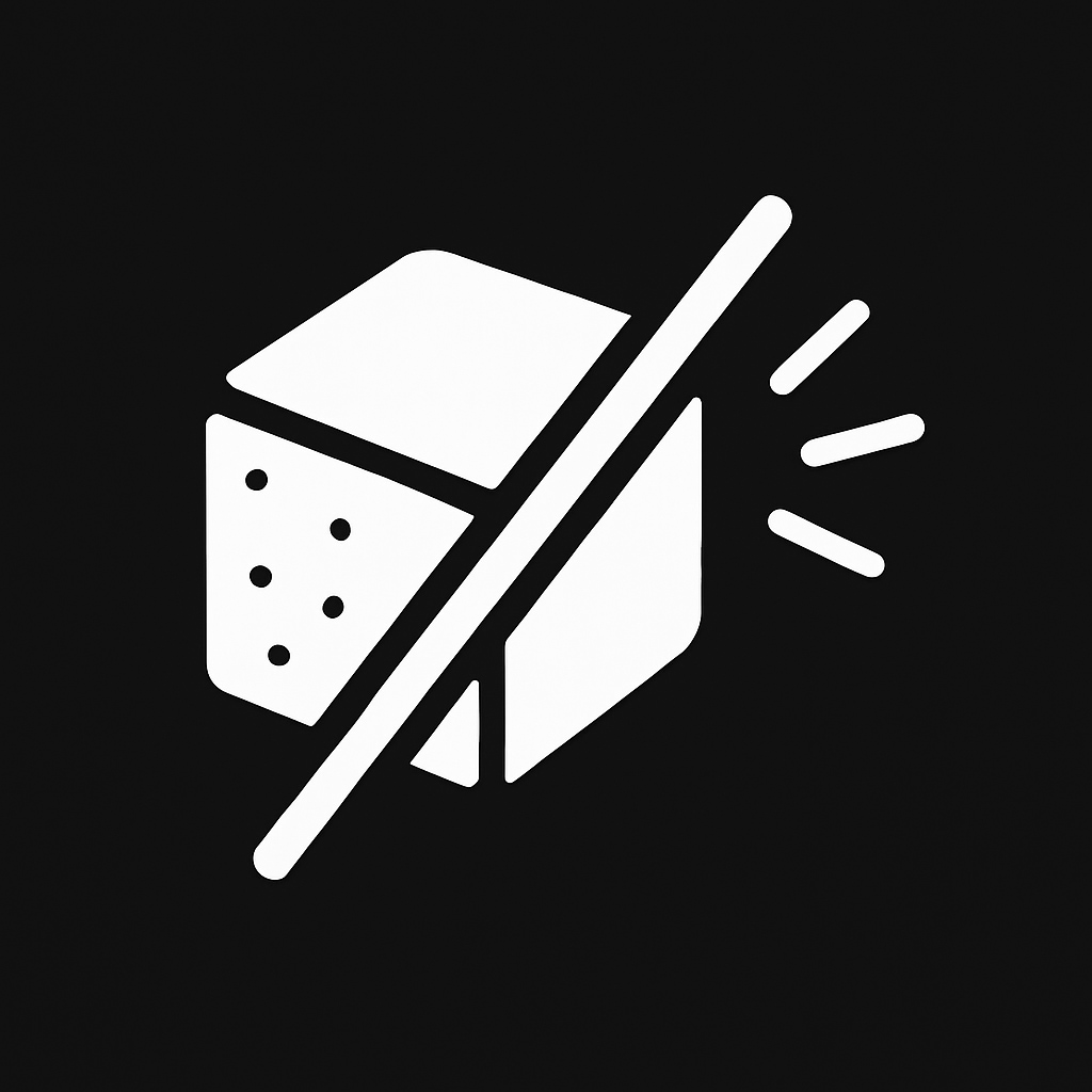 Sugar free icon showing a cube with a diagonal strike through it