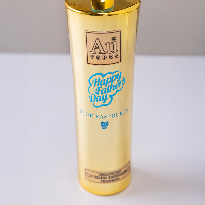 Au Vodka USA 750ml Blue Raspberry bottle with Happy Fathers Day text