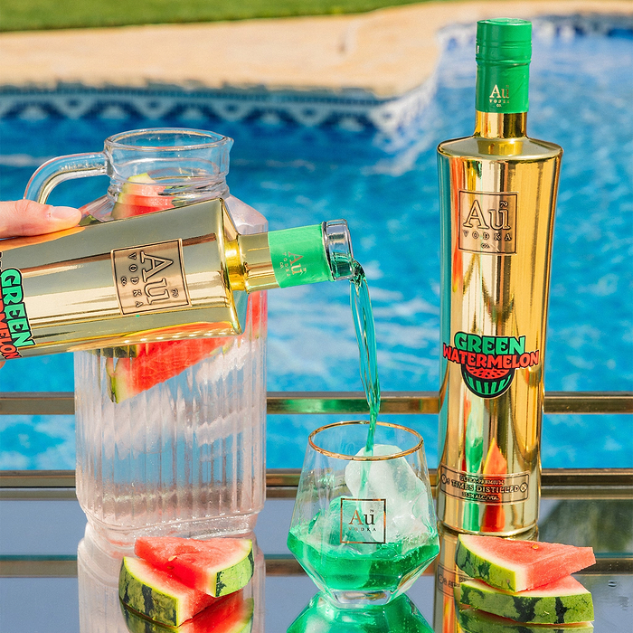 Au Vodka Green Watermelon 700ml & Diamond Cut Glass