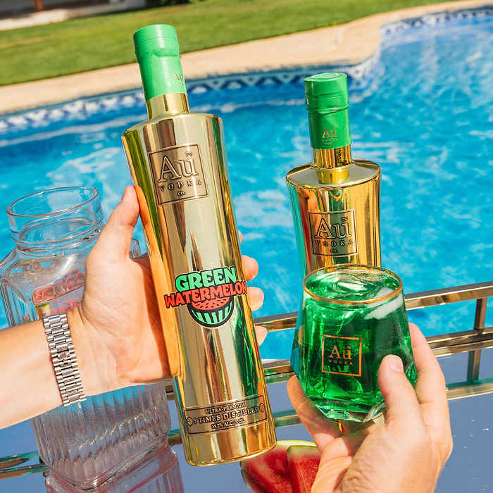 Au Vodka Green Watermelon 700ml & Diamond Cut Glass
