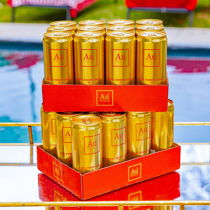 Au Vodka USA Red Cherry Soda Vodka Cocktail Cans in red boxes