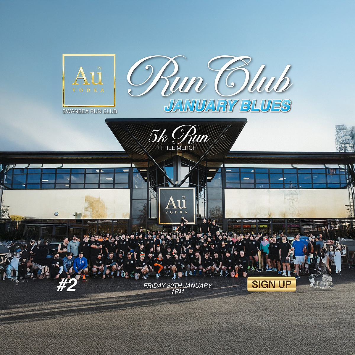 Large group of people gathered for the Au Vodka Swansea Run Club 5k event on January 30th