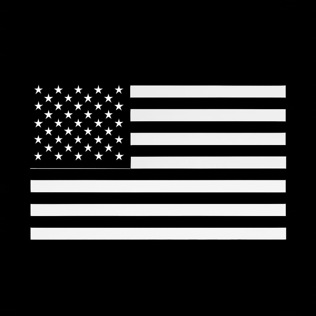 White American flag graphic on a black background