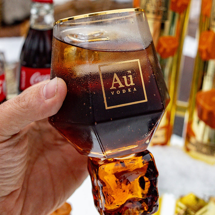 Glass of Au Vodka with a blurred background