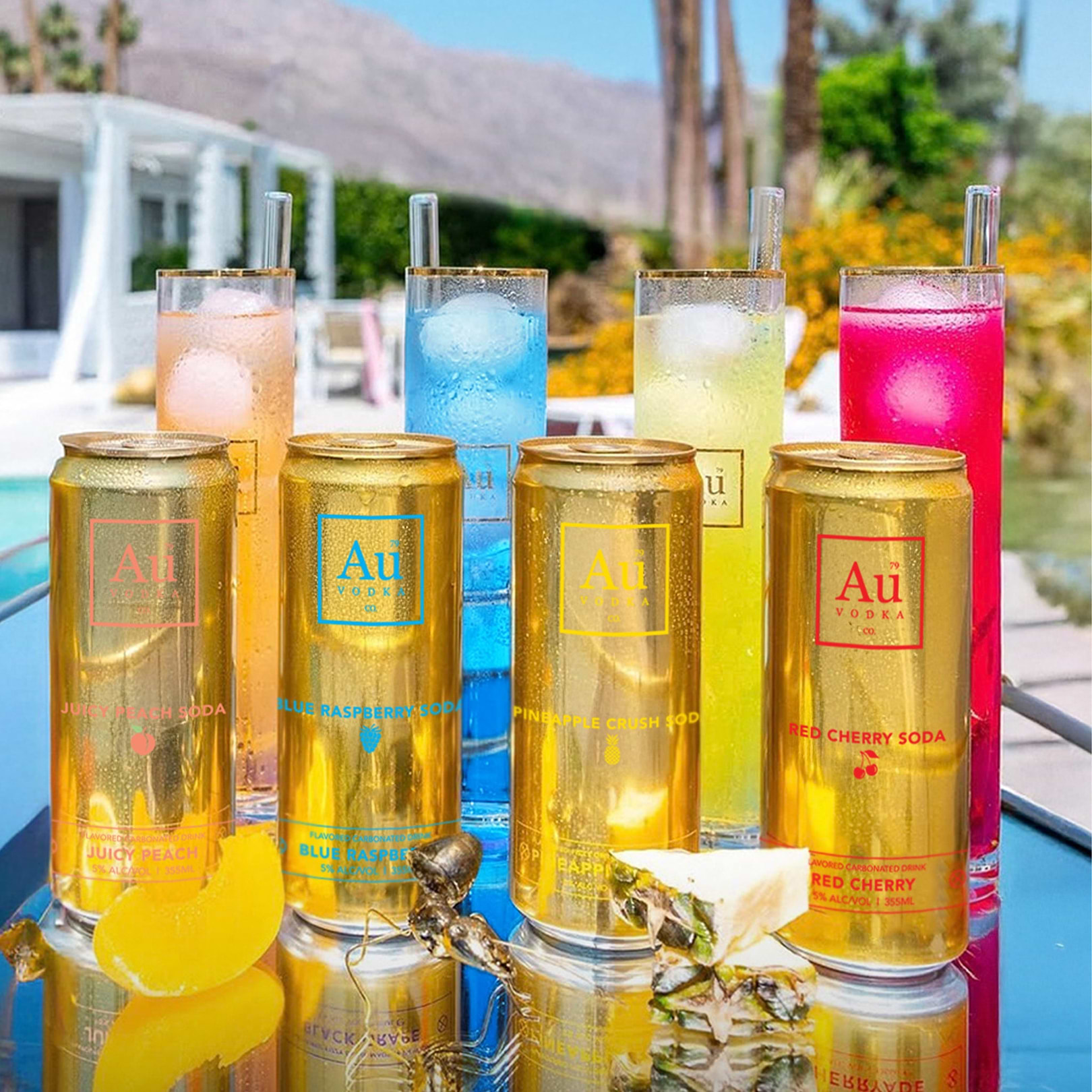 Au Vodka USA Variety Pack Vodka Cocktail Cans in Juicy Peach, Blue Raspberry, Pineapple Crush, and Red Cherry
