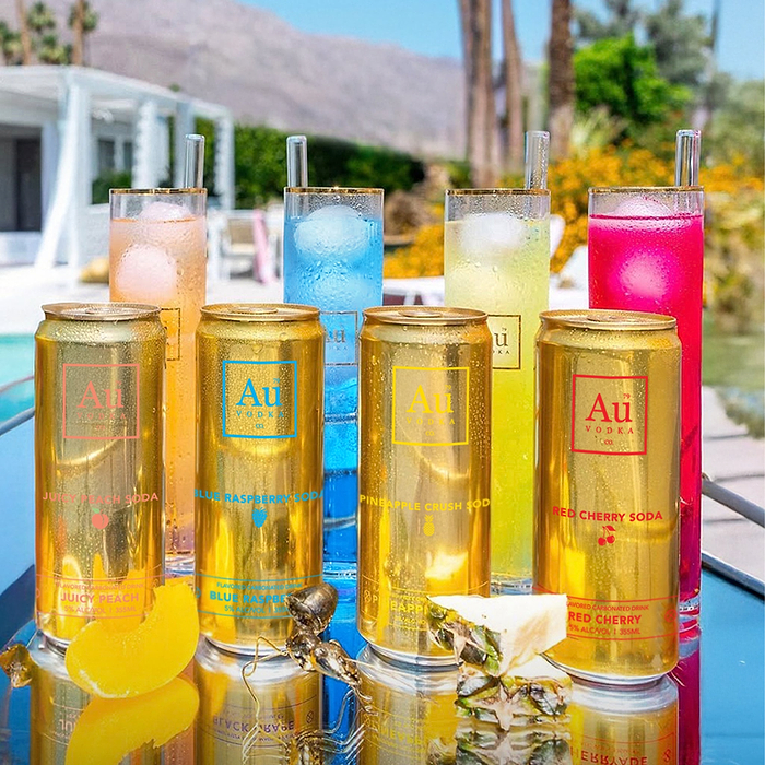 Au Vodka USA Variety Pack Vodka Cocktail Cans in Juicy Peach, Blue Raspberry, Pineapple Crush, and Red Cherry