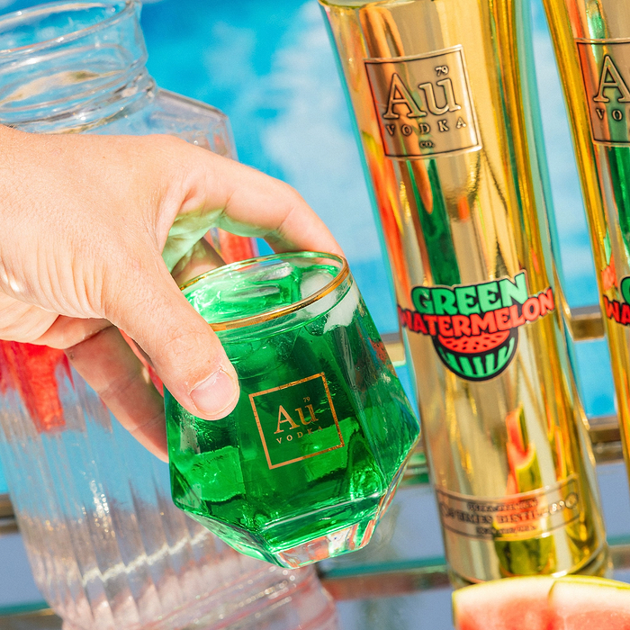 Au Vodka Green Watermelon 700ml & Diamond Cut Glass