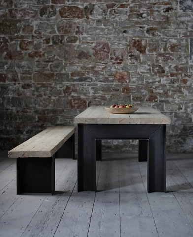 Metal and scaffold dining table and bench