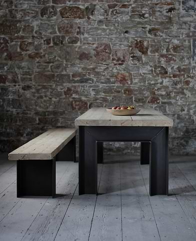 Metal and scaffold dining table and bench
