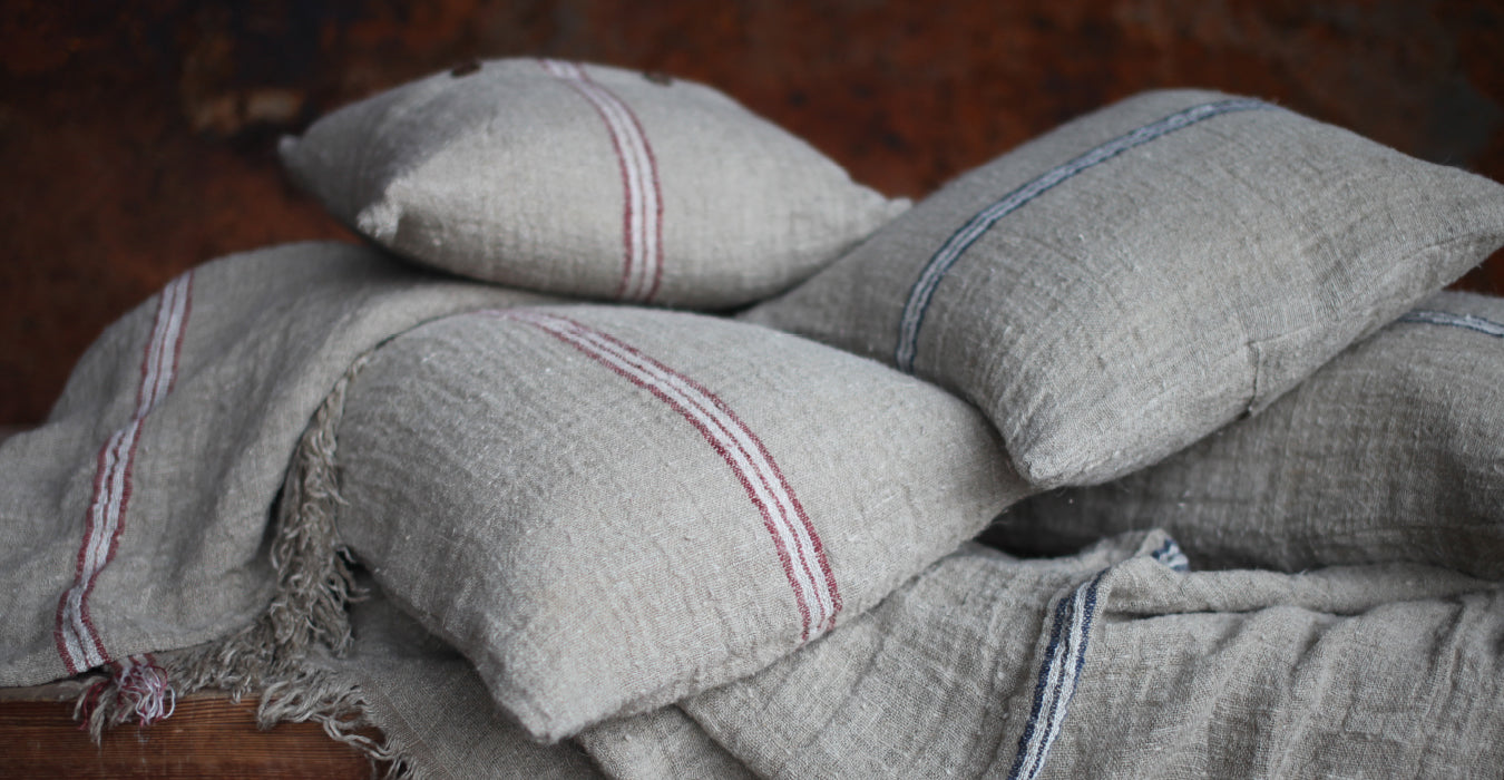 Textured natural linen throws and cushions