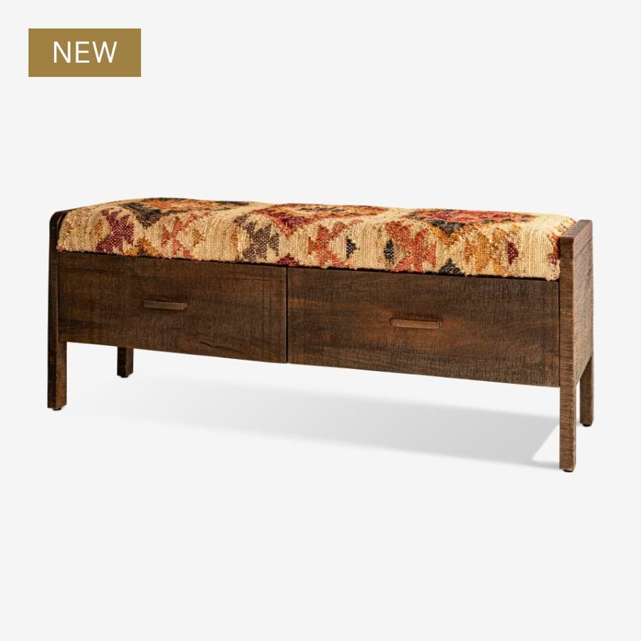 Barir Mango Wood Upholstered Storage Bench - Chocolate Brown