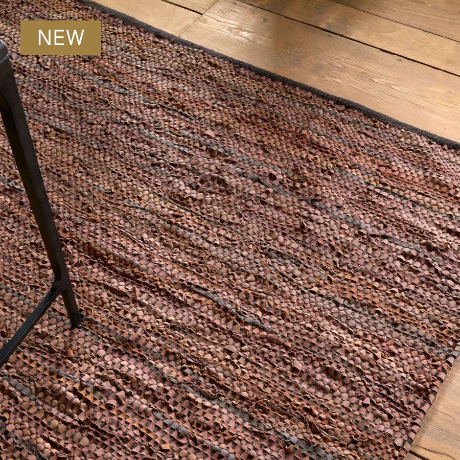 Ele Handwoven Recycled Leather Rug - Tan