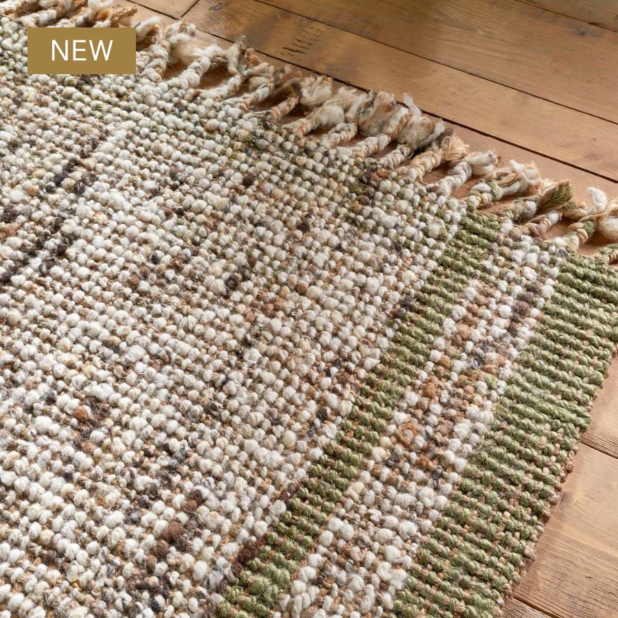 Kanta Jute & Textural Tweed Rug - Olive & Natural