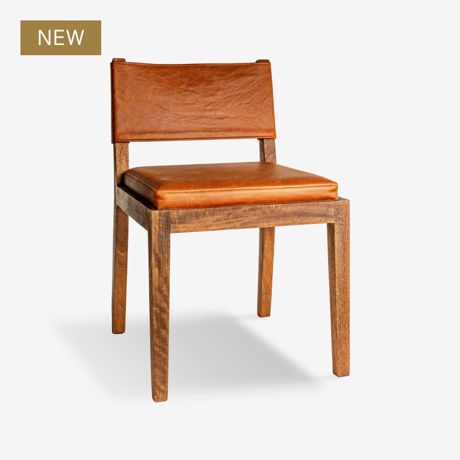 Kusa Mango Wood & Leather Dining Chair - Aged Tan