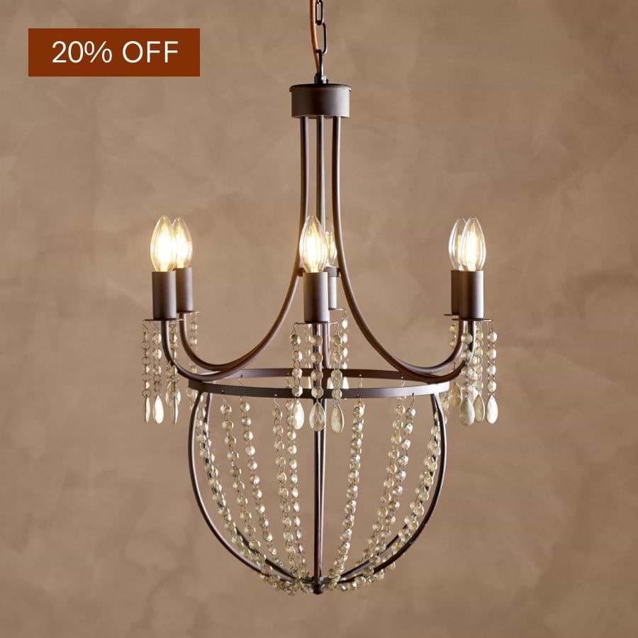 Naavia Rustic Iron & Crystal Chandelier - Rust