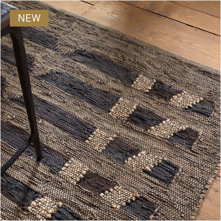 Nadiki Recycled Leather Rug - Black & Natural