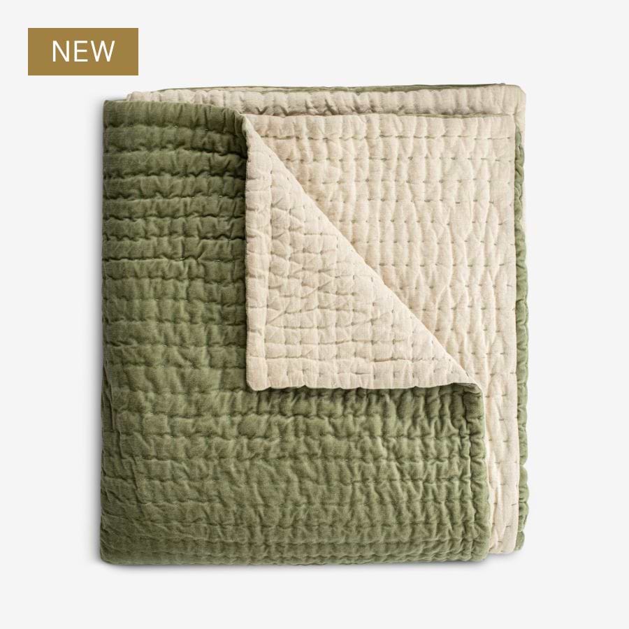 Nidra Velvet & Linen Bed Quilt - Sage Green