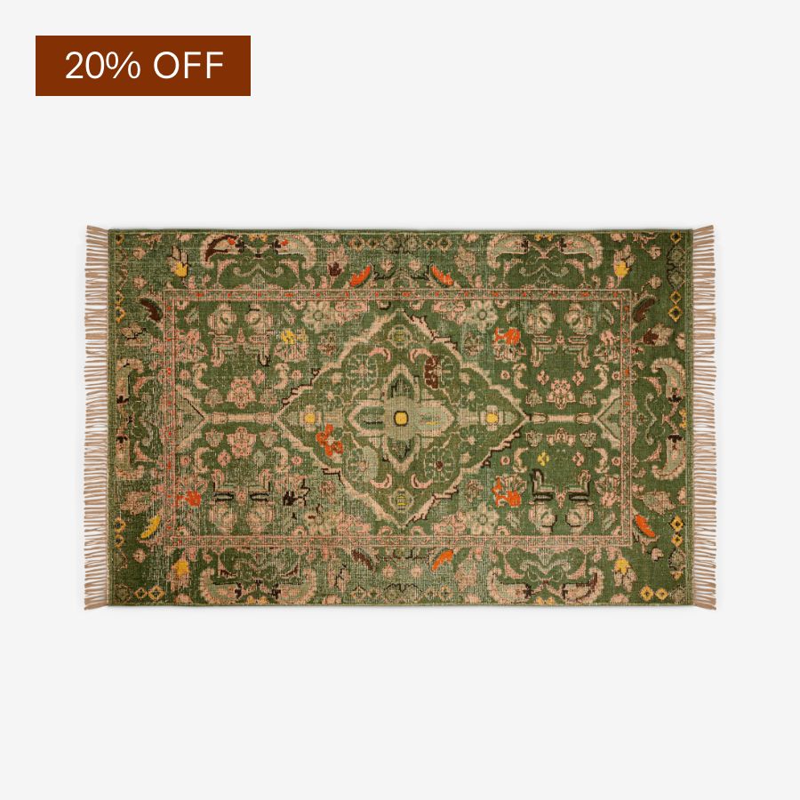 Okuta Jute Heirloom Rug - Olive Green