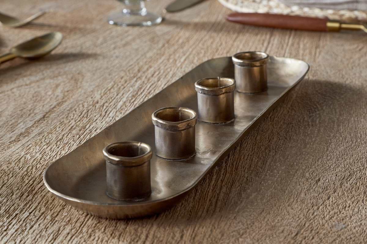 Amita Long Candle Holder - Antique Brass-CANDLES HOLDERS & LANTERNS-Nkuku