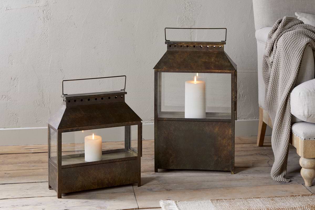 Akoko Wide Lantern - Brown Patina-CANDLES HOLDERS & LANTERNS-Nkuku