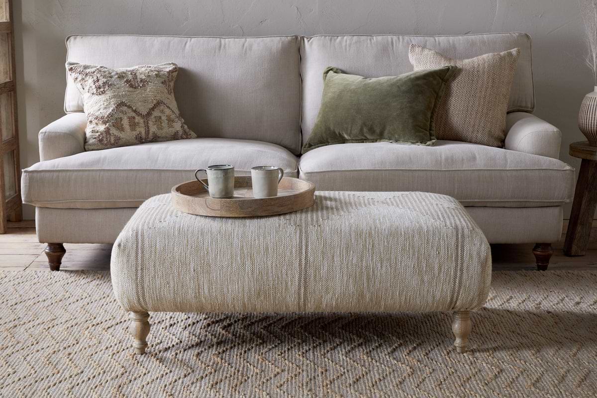 Aranya Upholstered Ottoman - Natural-SEATING-Nkuku