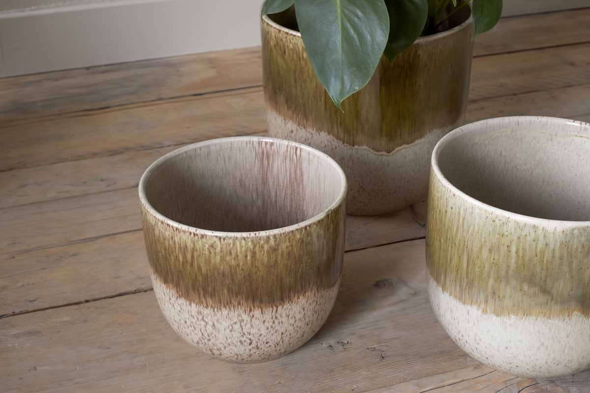 Almeida Reactive Glaze Plant Pot - Olive & Natural