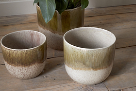 Almeida Reactive Glaze Plant Pot - Olive & Natural