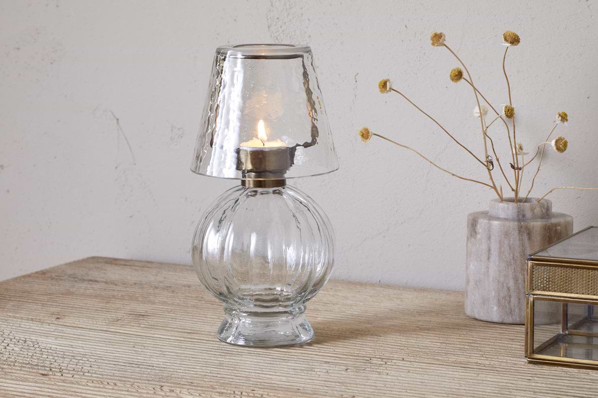 Adesola Glass Tealight Holder Lamp - Clear-CANDLES HOLDERS & LANTERNS-Nkuku