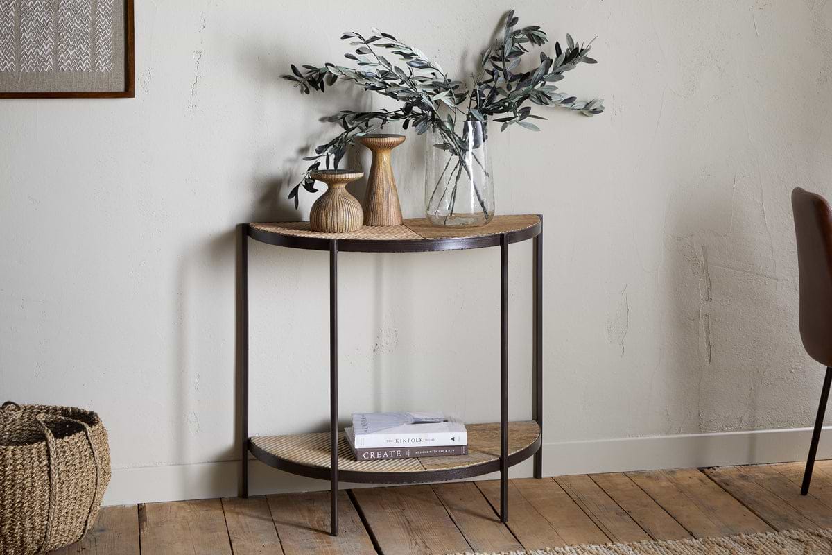 Aasha Mango Wood Half Moon Console Table - Natural-TABLES-Nkuku