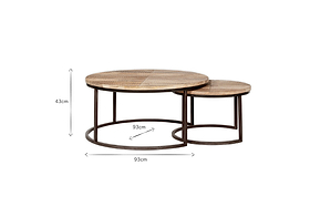 Aasha Carved Mango Wood & Iron Nesting Coffee Tables - Natural - (Set of 2)