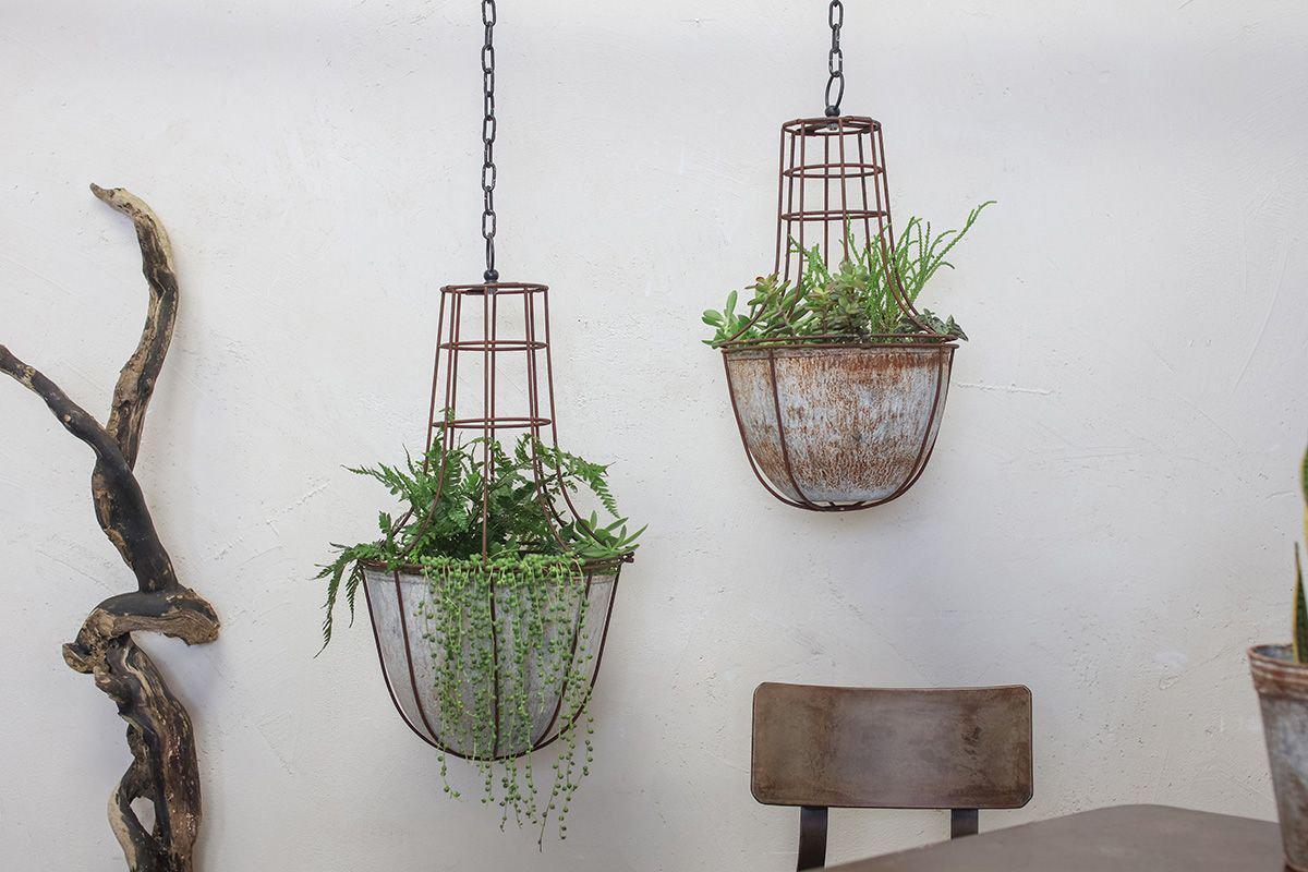 Abari Caged Hanging Planter-VASES & PLANTERS-Nkuku