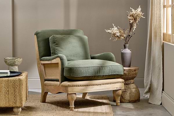 Abe Deconstructed Linen Armchair - Olive-SEATING-Nkuku