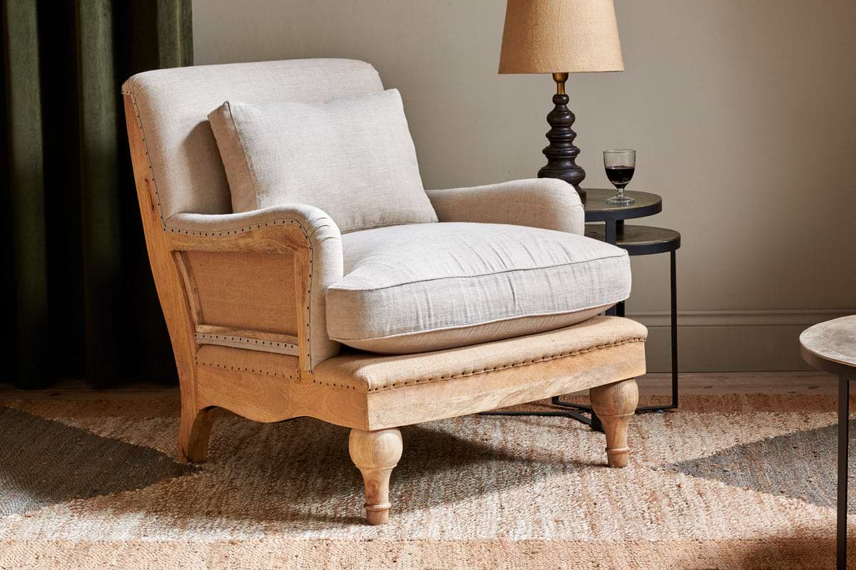 Abe Deconstructed Linen Armchair - Stone-SEATING-Nkuku
