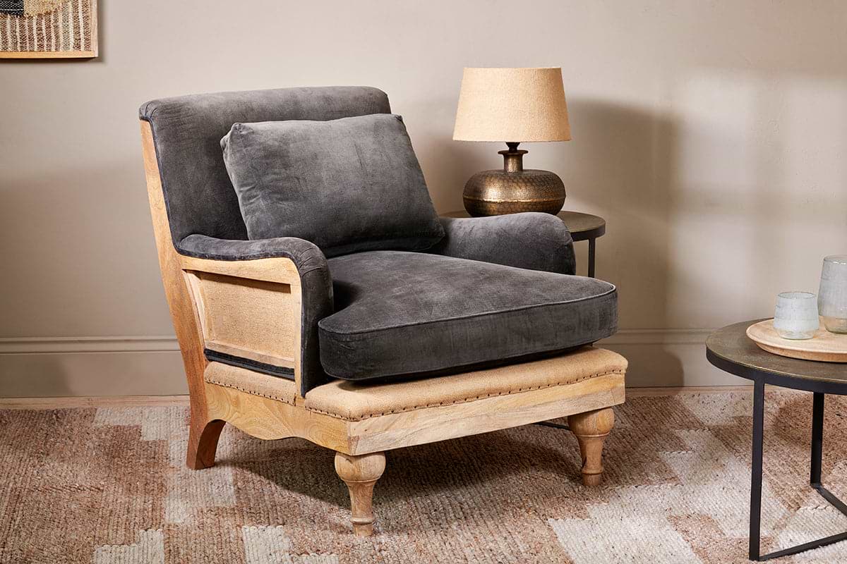 Abe Deconstructed Velvet Armchair - Moss-SEATING-Nkuku