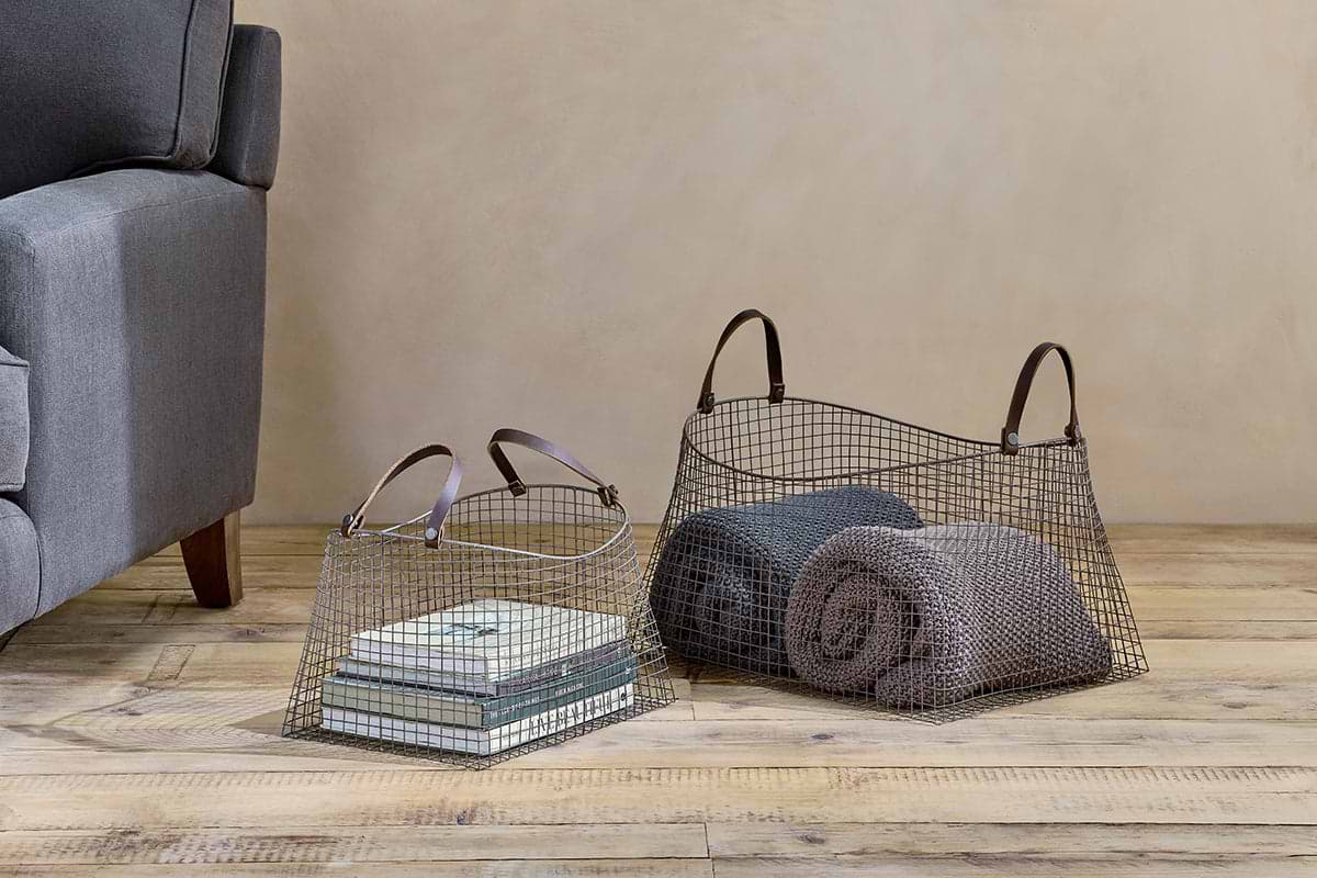 Adah Iron Baskets - Brown (Set of 2)-STORAGE-Nkuku