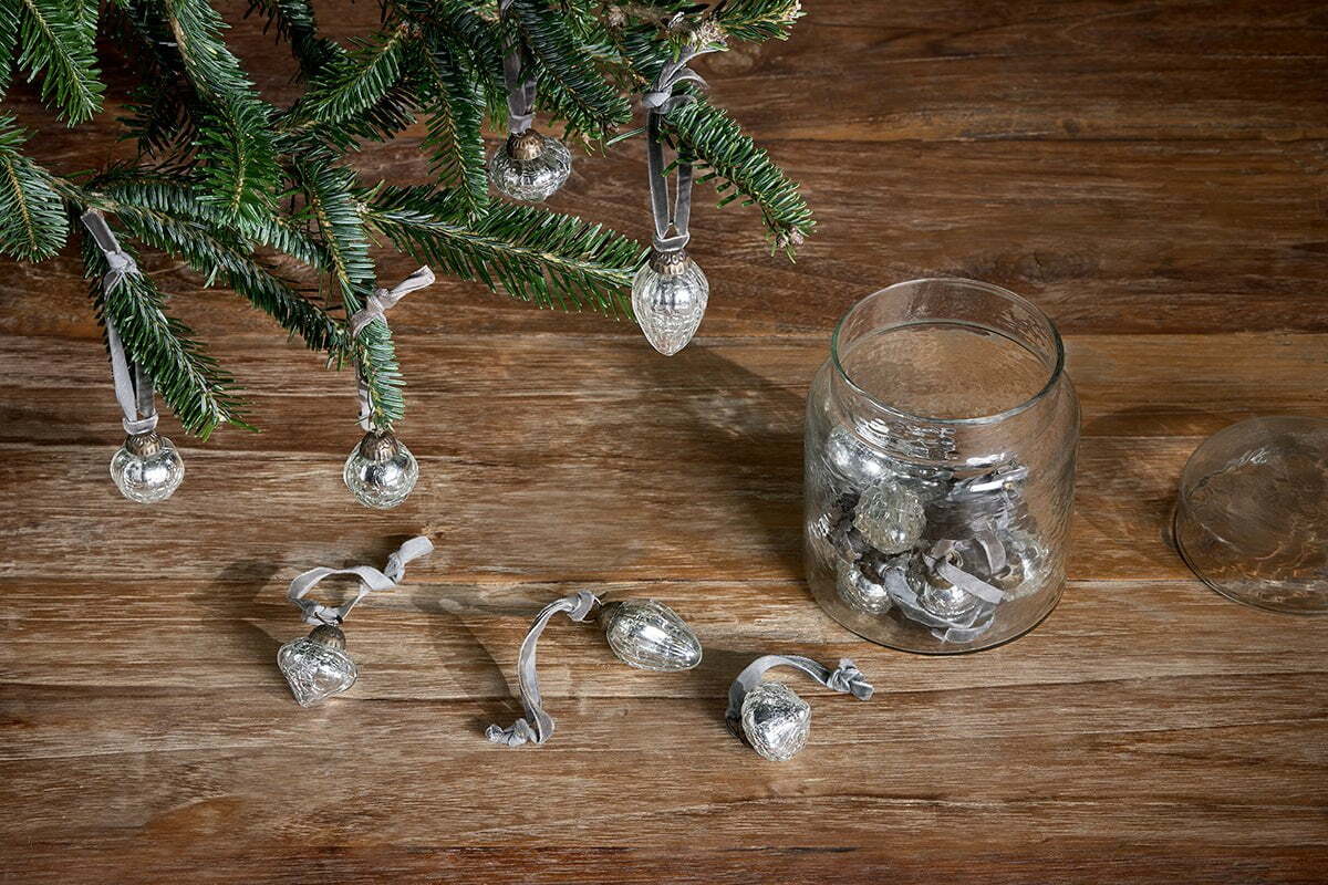 Adisa Bauble Jar - Antique Silver (Set of 16)-CHRISTMAS DECORATIONS-Nkuku