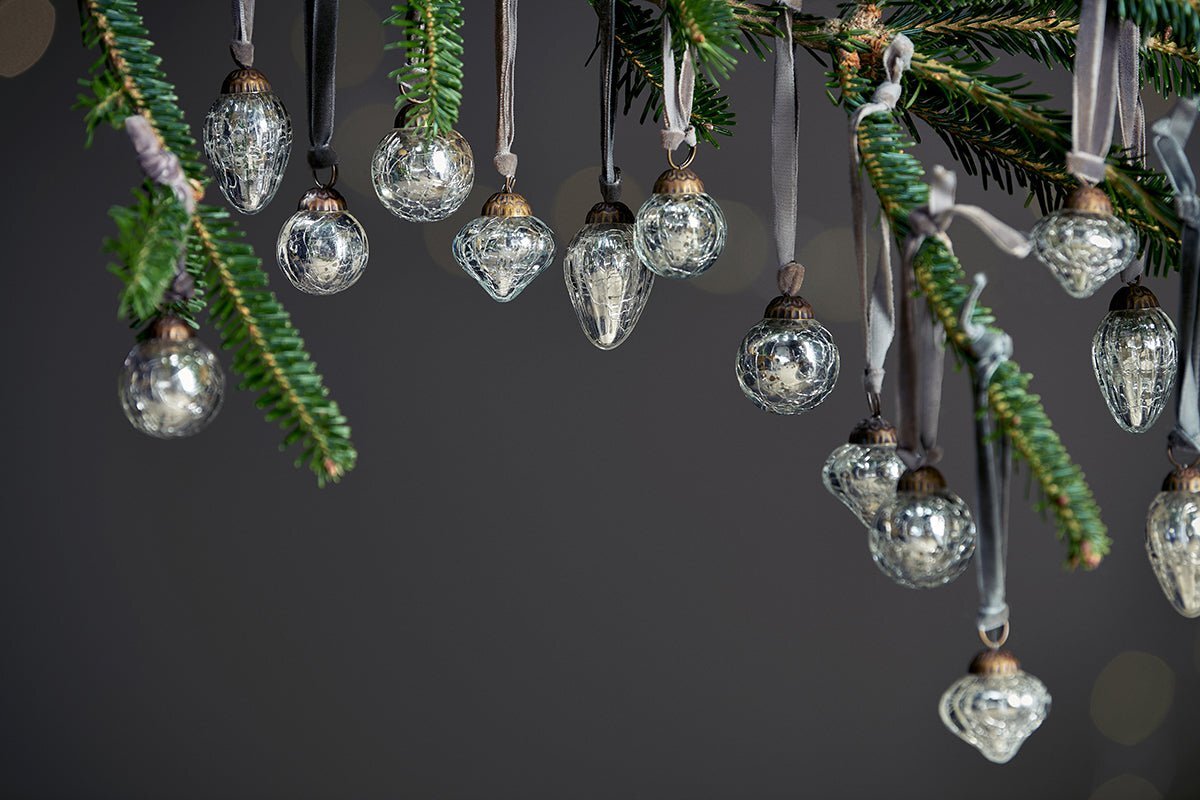 Adisa Bauble Jar - Antique Silver (Set of 16)-CHRISTMAS DECORATIONS-Nkuku
