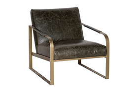 Adra Leather & Brass Occasional Chair - Moss Green