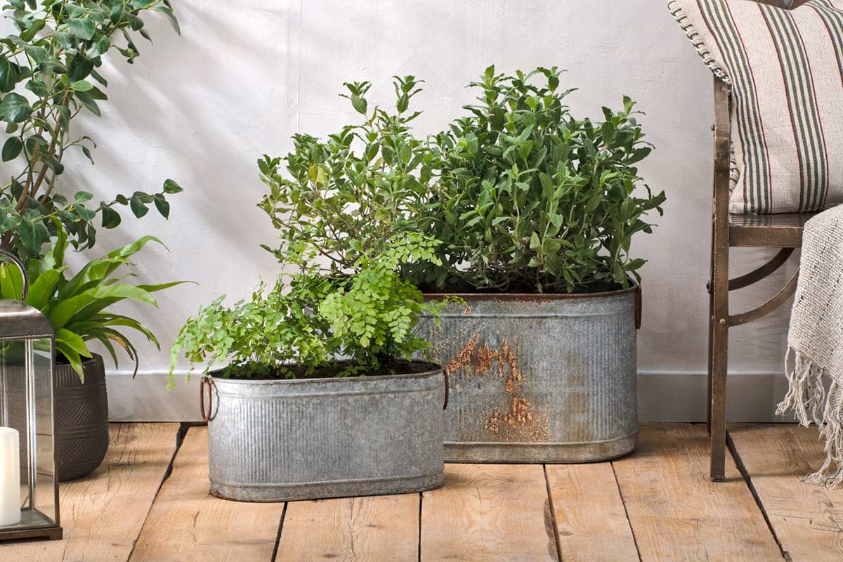 Akasa Trough Planter - Zinc-VASES & PLANTERS-Nkuku