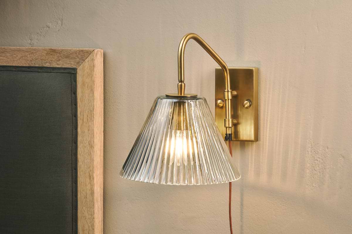 Akoli Glass Wall Lamp - Clear & Antique Brass-LIGHTS-Nkuku