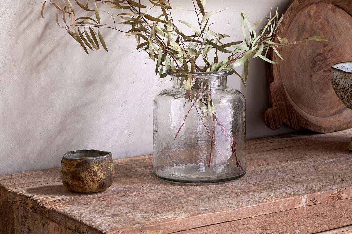 Akra Recycled Glass Vase - Clear-VASES & PLANTERS-Nkuku